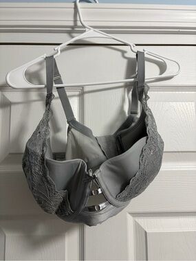 Cacique Gray Lace-Trim Full Coverage Bra